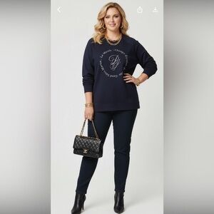 New Pennington Navy Blue & White Crewneck Sweatshirt Size 1X Cotton Blend